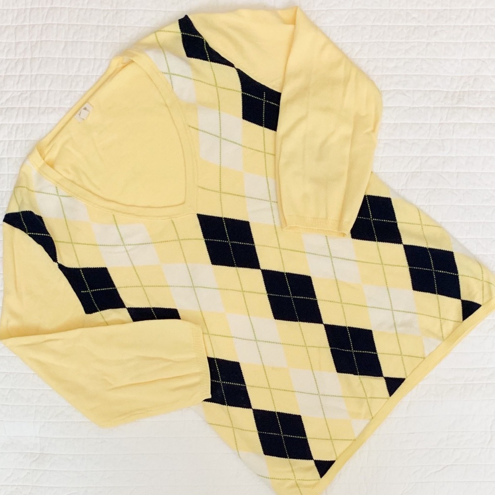 EUC J Crew Cotton argyle sweater yellow blue white